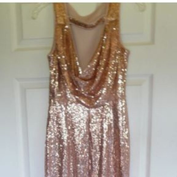 Rose Gold Sequin Maxi Dress/ Gown/ Prom/ New Years / Evening / party - Picture 7 of 9